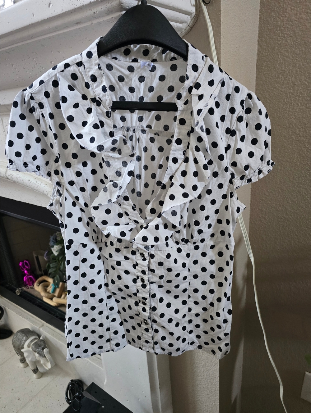 Ashley By 26 International White and Black Polka Dot Blouse XL